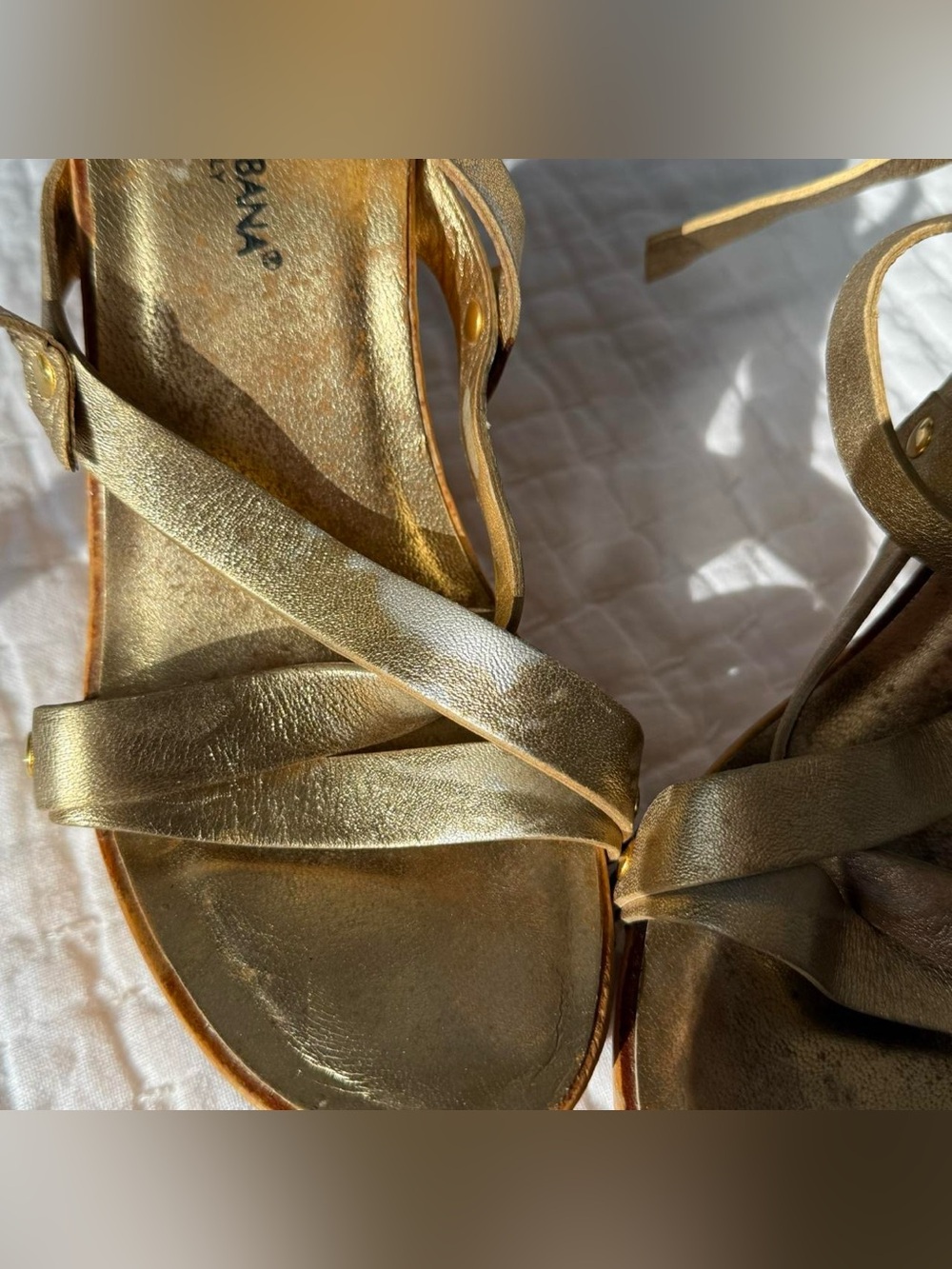 vintage Dolce & Gabbana Y2K wooden wedges Size EU 35 / US 5 metallic gold wrap - Picture 5 of 8